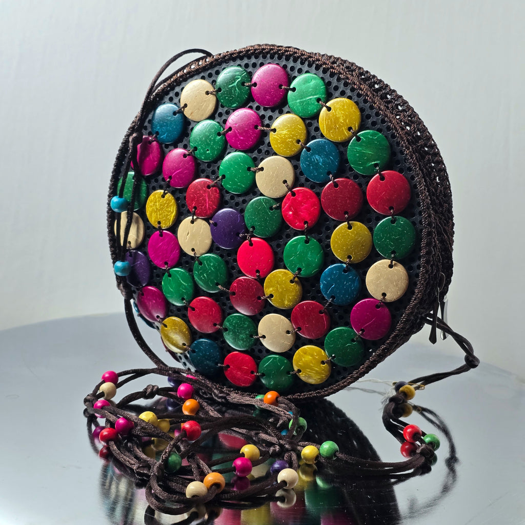 Round Beaded African Print Handbag