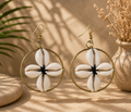 African Earrings Design 13 - cowrie shell flower hoop earrings with gold wire ring