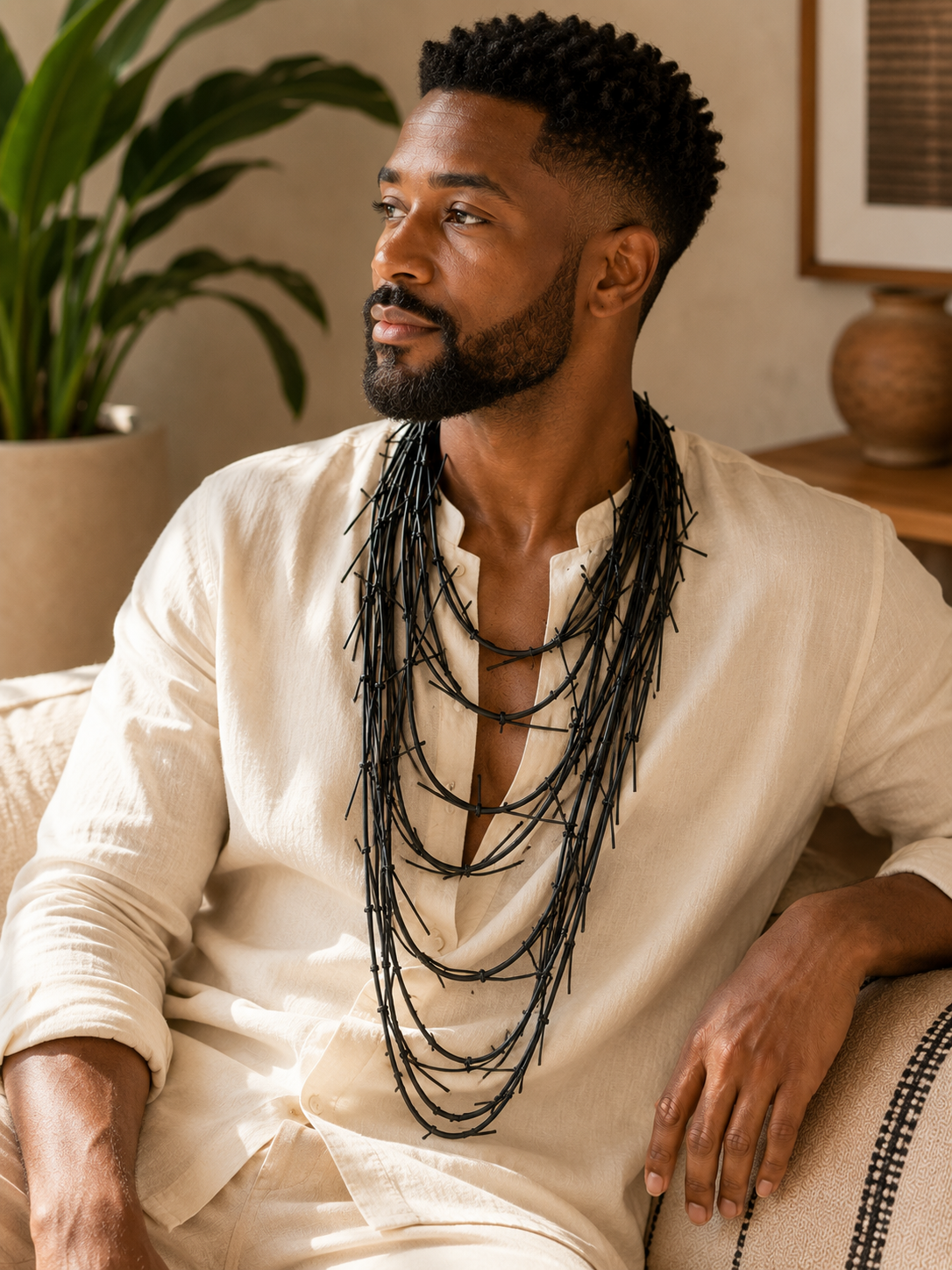 Black Long Layered African Necklace