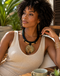 Bold Black and Natural Wood African Statement Necklace
