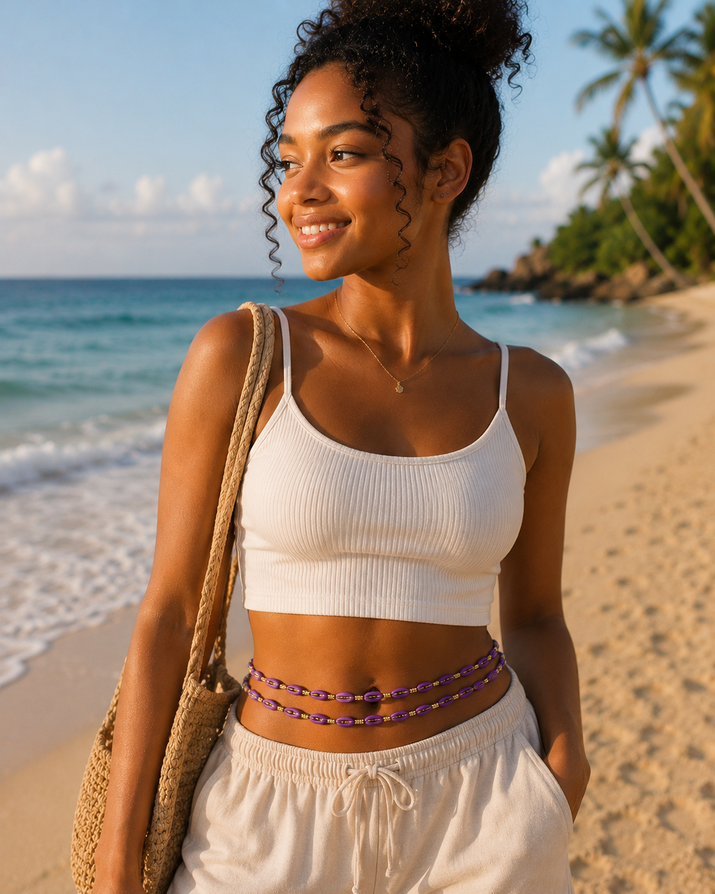 Purple African Shell Waist Beads