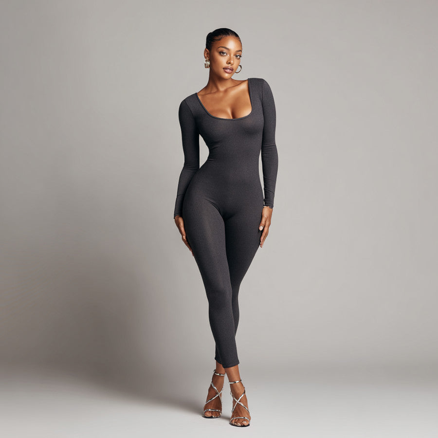 Black Body Con Greyish Black Jump Suit