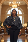 African Mudcloth Patchwork Batwing Top on Model