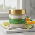 Lemongrass & Citrus Shea Butter round glass jar with luxury gold lid