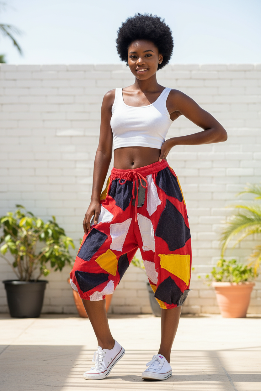Pink/Red patchwork harem shorts